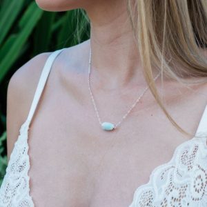 Shop Larimar Necklaces! Small raw light blue larimar crystal nugget necklace in gold, silver, bronze or rose gold – 16" chain with 2" adjustable extender | Natural genuine Larimar necklaces. Buy crystal jewelry, handmade handcrafted artisan jewelry for women.  Unique handmade gift ideas. #jewelry #beadednecklaces #beadedjewelry #gift #shopping #handmadejewelry #fashion #style #product #necklaces #affiliate #ad