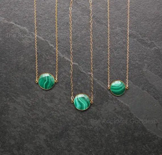 Green Malachite Crystal Necklace,  Gold Malachite Necklace, Malachite Pendant, Malachite Jewelry, Choker Gemstone Necklace, Gift For Her