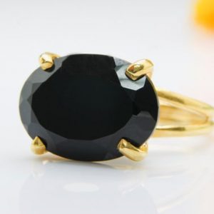 Black Onyx Ring · Prong Setting Ring · Gold Cocktail Ring · Black Ring · Gemstone Ring · Wide Ring · Oval Cocktail Ring · Handmade Ring | Natural genuine Gemstone jewelry. Buy crystal jewelry, handmade handcrafted artisan jewelry for women.  Unique handmade gift ideas. #jewelry #beadedjewelry #beadedjewelry #gift #shopping #handmadejewelry #fashion #style #product #jewelry #affiliate #ad
