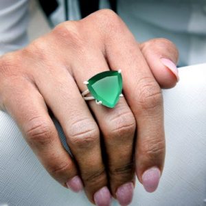 Shop Onyx Rings! Silver Triangle Ring · Sterling Silver Ring · Cocktail Ring · Gemstone Ring · Green Trillion Ring · Green Onyx Ring · Rings For Women | Natural genuine Onyx rings, simple unique handcrafted gemstone rings. #rings #jewelry #shopping #gift #handmade #fashion #style #affiliate #ad
