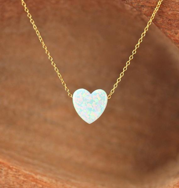 Opal Heart Necklace - Love Necklace - Valentines Necklace - Gold Heart Necklace - Silver Heart Necklace - 14k Gold Filled - Sterling Silver