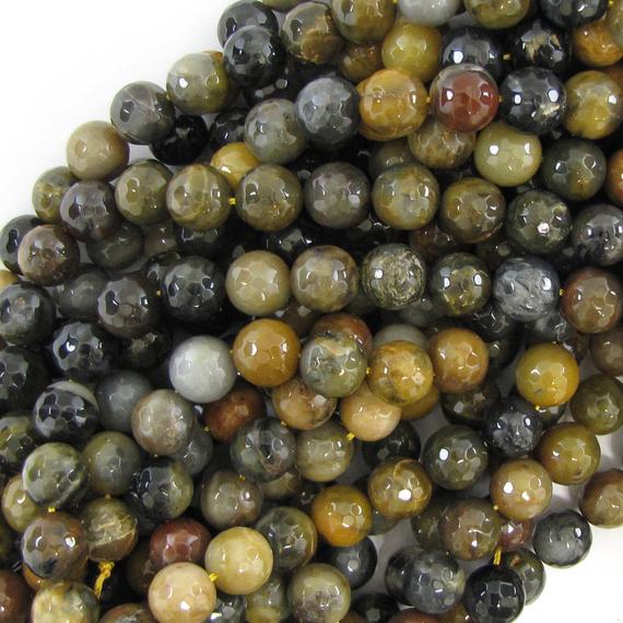 12mm Faceted Petrified Wood Agate Round Beads 15" Strand S2 38715