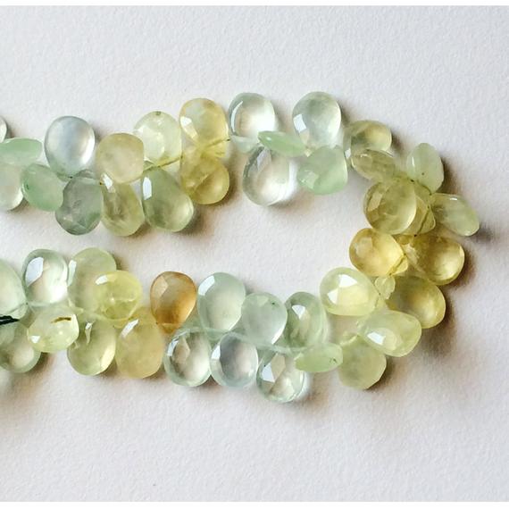 11.5mm - 12.5mm Prehnite Faceted Pear Beads, Faceted Prehnite Briolette Beads, Prehnite Gemstone Beads, 4 Inch Prehnite For Jewelry