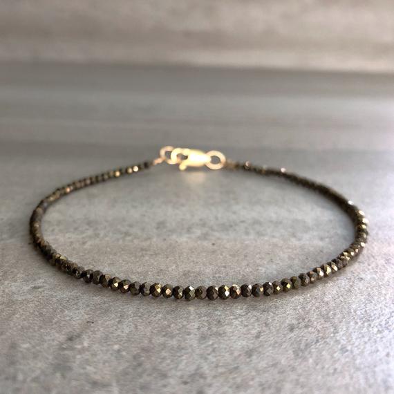 Pyrite Bracelet | Tiny Bead Bracelet For Women, Men | Natural Semi Precious Stones | Faceted Gemstone Bracelet | Silver Or Gold Clasp