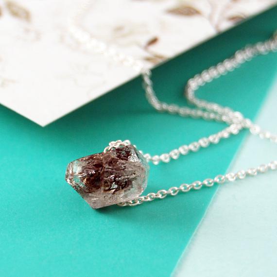 Silver Necklace-diamond Necklace-embers Jewelry-necklace-nugget Necklace-sterling Silver-herkimer Diamond-birthstone Necklace-rough Diamond