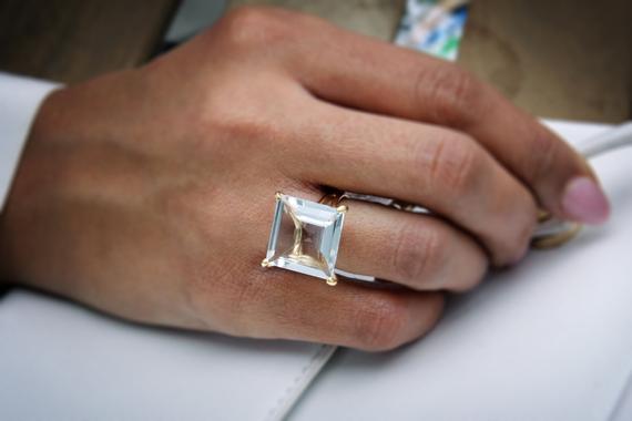 Clear Quartz Ring · Gold Gemstone Ring · Reflective Ring · Energy Ring · Square Prong Ring · Square Stone Ring · Real Quartz Ring