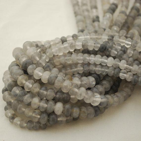 Natural Grey Quartz Semi-precious Gemstone Rondelle Spacer Beads - 6mm, 8mm Sizes - 15" Strand