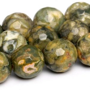 Shop Rainforest Jasper Faceted Beads! Rainforest Rhyolite Beads Grade AA Genuine Natural Gemstone Micro Faceted Round Loose Beads 6MM 8MM 10MM 12MM Bulk Lot Options | Natural genuine faceted Rainforest Jasper beads for beading and jewelry making.  #jewelry #beads #beadedjewelry #diyjewelry #jewelrymaking #beadstore #beading #affiliate #ad