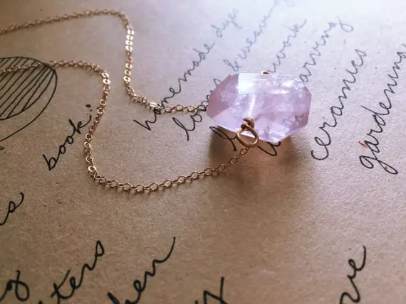 Natural Rose Quartz Moon Necklace, Crescent Moon Necklace Gold, Crystal Necklace, Necklaces For Women, Gift For Women