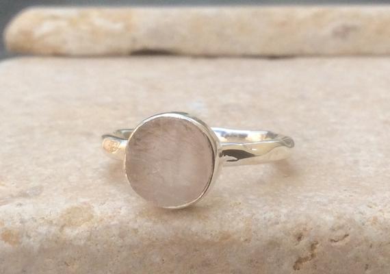 Raw Rose Quartz Silver Ring, Rough Gemstone Ring, Natural Stone Silver Ring, Boho Style Ring
