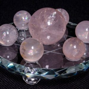 Shop Rose Quartz Shapes! Natural Seven Rainbow Rose Quartz Spheres Set with Base/Flower of Life Sacred Geometry/Meditation/Lucky stone/Feng shui/Chakra/-1set-#4284 | Natural genuine stones & crystals in various shapes & sizes. Buy raw cut, tumbled, or polished gemstones for making jewelry or crystal healing energy vibration raising reiki stones. #crystals #gemstones #crystalhealing #crystalsandgemstones #energyhealing #affiliate #ad