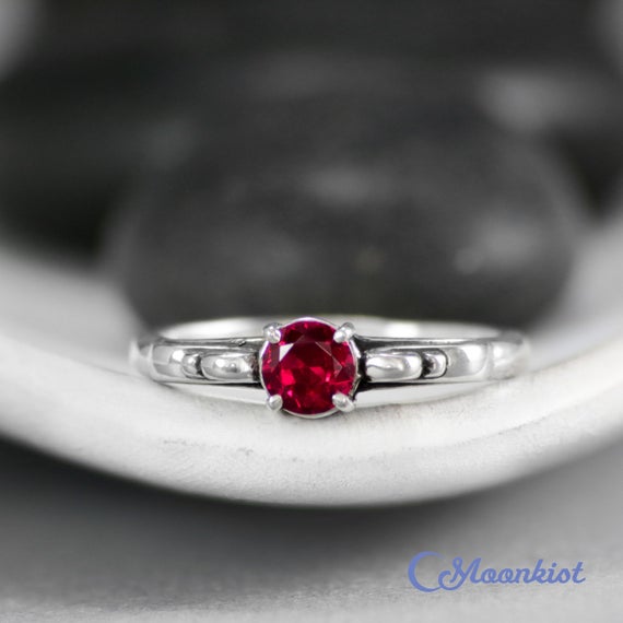 Size 8 Vintage Style Ruby Ring, Sterling Silver Ruby Promise Ring For Her, Dainty Ruby Womens Ring, July Birthstone Ring | Moonkist Designs