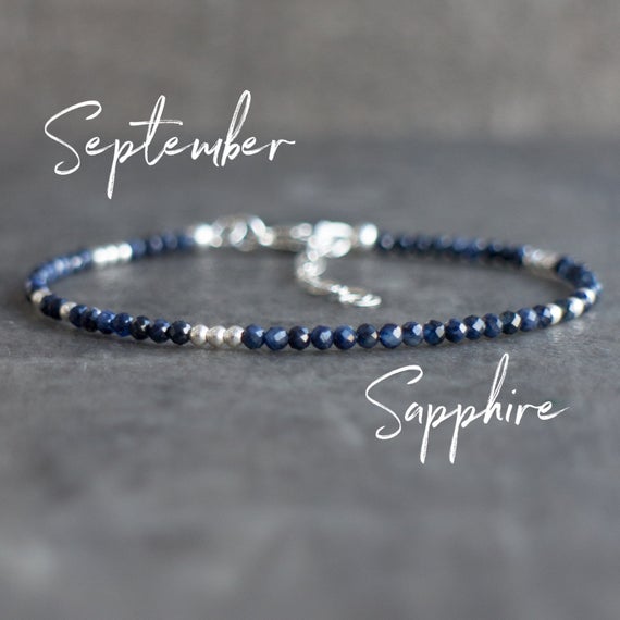 Dark Sapphire Bracelet, Minimalist Bracelets For Women, September Birthstone Blue Sapphire Jewelry, Gift For Wife