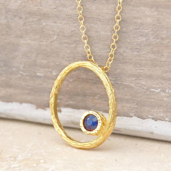 Sapphire September Birthstone Necklace Gemstone Pendant Gold Handmade Jewelry Birthstone Gift September Birthday Gift