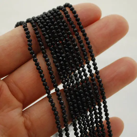 2mm Black Spinel Gemstone Faceted Round Beads - 15" Strand