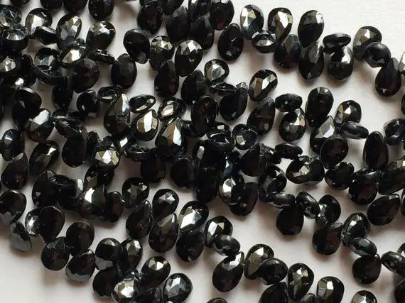 10x6mm Black Onyx Faceted Pear Shaped Briolettes, Black Onyx Faceted Pear, Black Onyx Brioltette For Jewelry (4.5in To 9in Options)