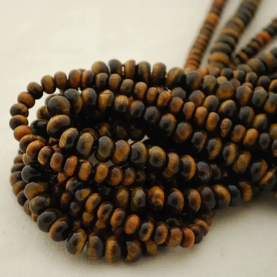 Natural Tiger Eye Semi-precious Gemstone Rondelle Spacer Beads - 6mm, 8mm Sizes - 15" Strand