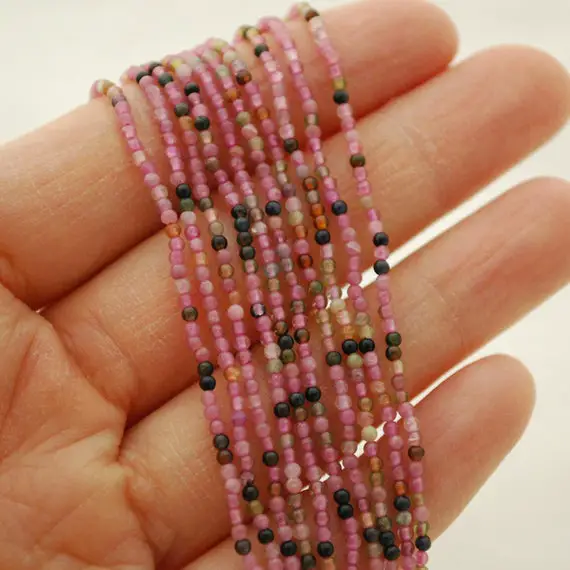 1.8mm Multi-colour Tourmaline Gemstone Round Beads - 15" Strand