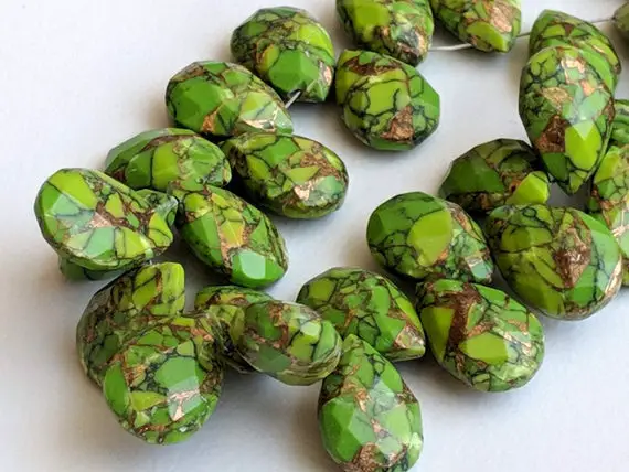 8x12mm Mojave Green Copper Turquoise Faceted Pear Bead, Green Copper Turquoise Fancy Pear, Copper Turquoise For Jewelry (4in To 8in Options)