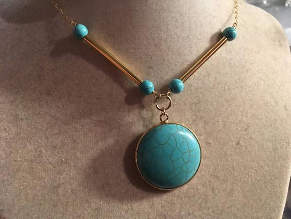 Turquoise Necklace - Gold Jewelry - Chain Jewellery - Gemstone - Pendant
