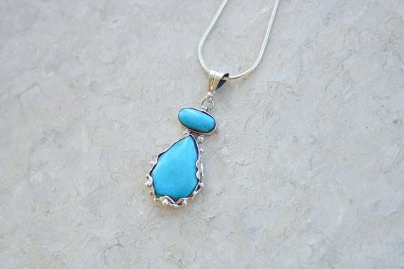 Sterling Silver Turquoise Pendant // Blue Turquoise Pendant // Turquoise And Sterling Silver Pendant // Bohemian Pendant