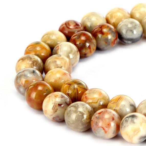 2.0mm Hole Yellow Crazy Lace Agate Smooth Round Beads 6mm 8mm 10mm 15.5" Strand
