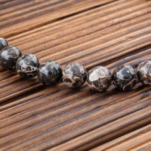 Turritella Agate round beads 13-13.5mm (ETB00943) Unique jewelry/Vintage jewelry/Gemstone necklace | Natural genuine round Gemstone beads for beading and jewelry making.  #jewelry #beads #beadedjewelry #diyjewelry #jewelrymaking #beadstore #beading #affiliate #ad