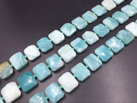 Faceted Amazonite Slice Beads Natural Green Amazonite Rectangle Beads Wholesale Loose Gemstone Beads Slab Slice Supplies 15.5" Full Strand