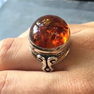 Amber Ring, Natural Amber, Vintage Rings, Antique Rings, Taurus Birthstone, Large Amber, Yellow Gemstone, Solid Silver Ring, Pure Silver | Natural genuine Amber rings, simple unique handcrafted gemstone rings. #rings #jewelry #shopping #gift #handmade #fashion #style #affiliate #ad