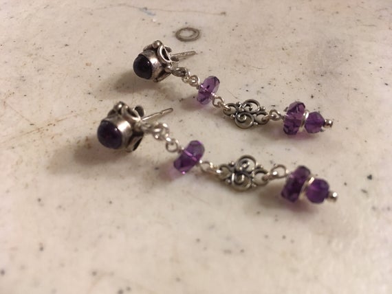 Amethyst Earrings - Purple Jewelry - Gemstone Jewellery - Sterling Silver - Dangle - Pierced