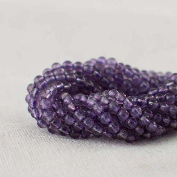 Natural Amethyst (purple) Semi-precious Gemstone Round Beads - 2mm - 15" Strand