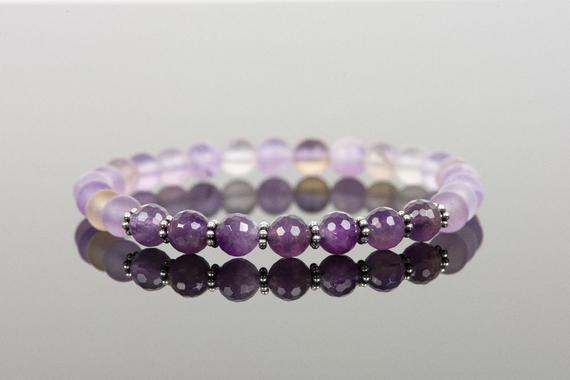 Purple Bracelet, Amethyst Bracelet, Healing Matte Amethyst Healing Gemstone Bracelet, Handmade Jewelry