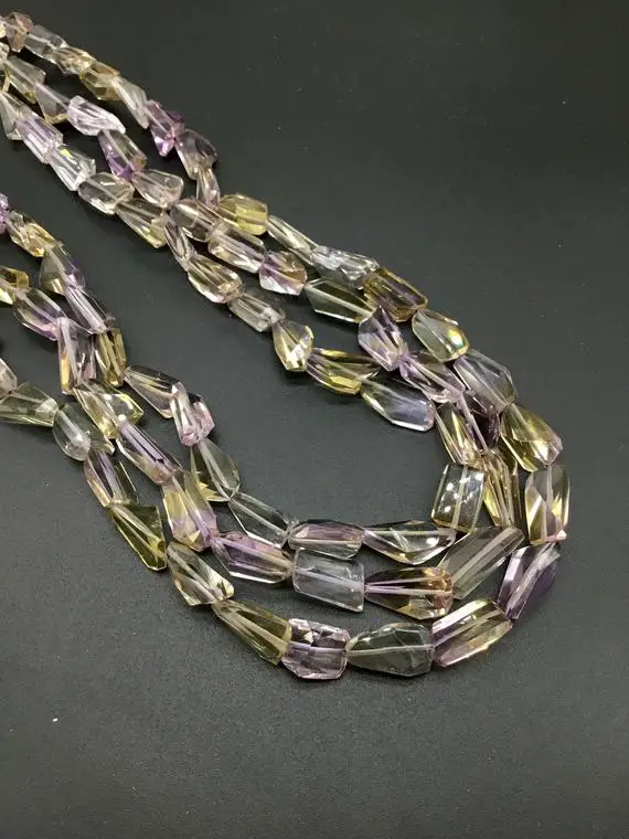Ametrine 3 Strands Faceted Tumbles Natural Gemstone Necklace