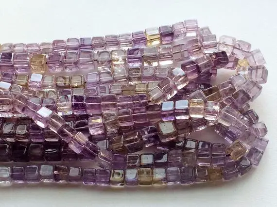 6.5mm - 7.5mm Ametrine Plain Box Beads, Ametrine Plain Cubes For Jewelry, Ametrine Beads For Necklace (8in To 16in Options)