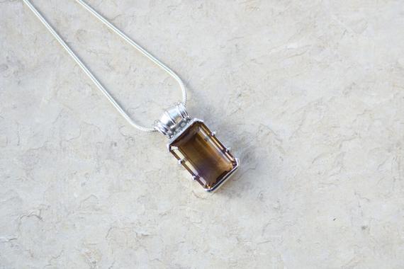 Rectangle Ametrine Sterling Silver Pendant // Ametrine Crystal And Sterling Silver // Citrine And Amethyst Pendant