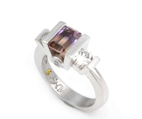 Ametrine Ring, Gemstone Ring, Ametrine Jewelry, Silver Quartz Statement Ring