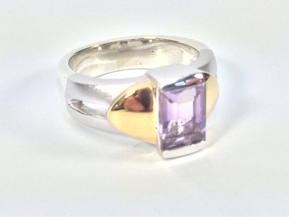 Ametrine Silver Ring // 925 Sterling Silver With Gold Vermeil // Matte Rhodium Finish // Natural Ametrine Ring // Size 7