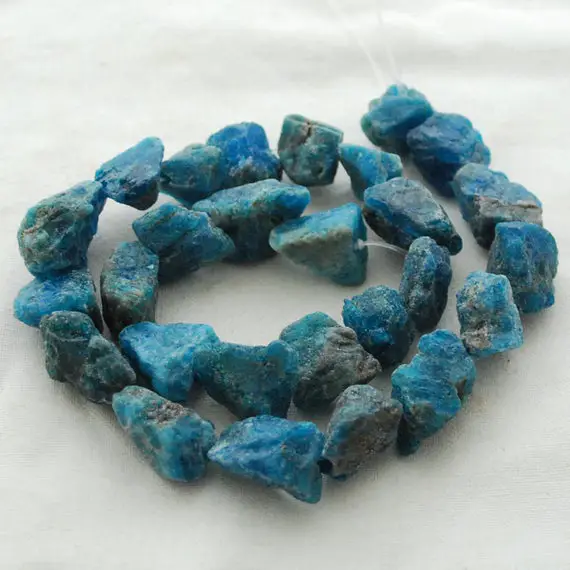 Raw Natural Apatite ( Teal Blue ) Semi-precious Gemstone Chunky Nugget Beads - 11mm - 13mm X 15mm - 18mm - 15" Strand