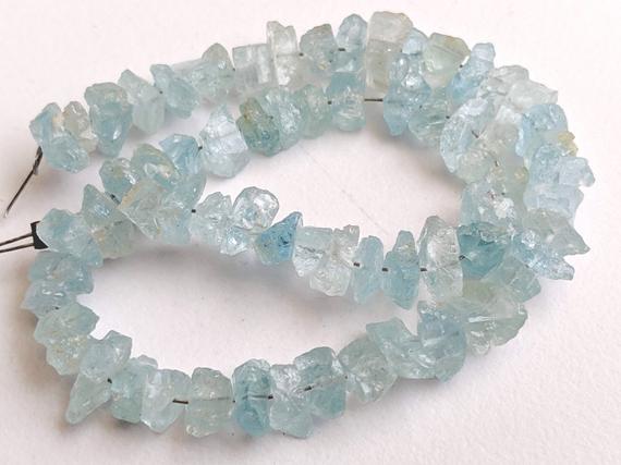 6-8mm Raw Aquamarine Stones, Natural Aquamarine Rough Beads Side Drilled, Aqua Rough Nuggets, Aquamarine For Jewelry (8in To 16in Options)