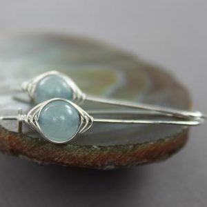Sterling silver U-shape earrings with aquamarine, Aquamarine earrings, Dainty earrings, Kidney shape earrings, Gemstone earrings – ER164 | Natural genuine Array jewelry. Buy crystal jewelry, handmade handcrafted artisan jewelry for women.  Unique handmade gift ideas. #jewelry #beadedjewelry #beadedjewelry #gift #shopping #handmadejewelry #fashion #style #product #jewelry #affiliate #ad