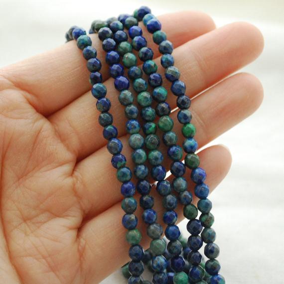 4mm Azurite (dyed) Gemstone Faceted Round Beads - 15" Strand