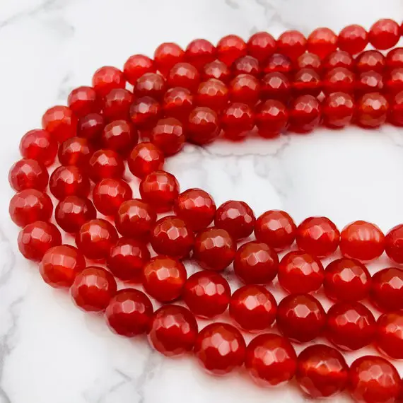 Carnelian Faceted Round Beads Size 4mm 6mm 8mm 10mm 12mm 15.5" Strand