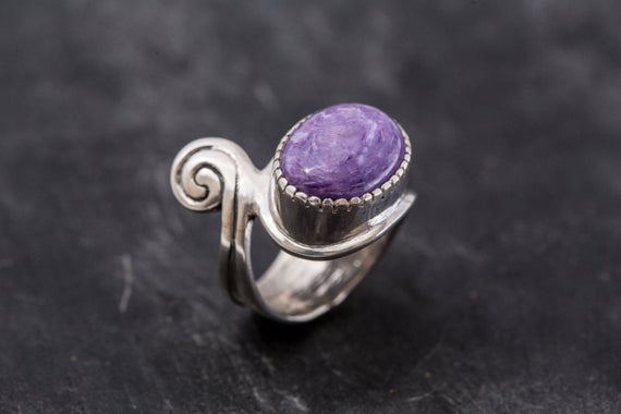 Charoite Ring, Natural Charoite Ring, Purple Charoite Ring, Purple Statement Ring, Unique Swirl Ring, Large Artistic Ring, Adina Stone