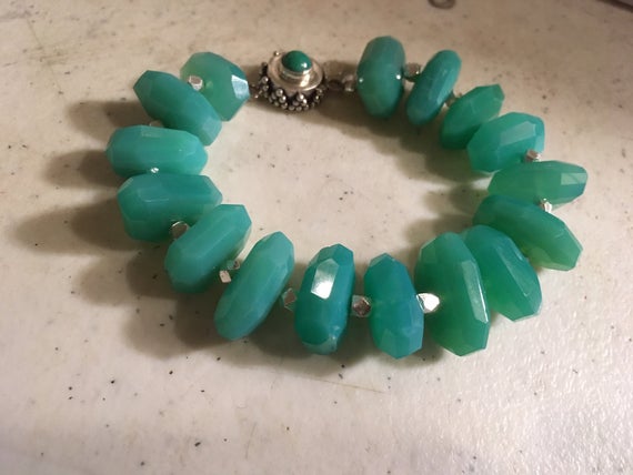 Chrysoprase Bracelet - Green Jewelry - Gemstone Jewellery - Silver - Charm - Beaded - Box Clasp - Vibrant