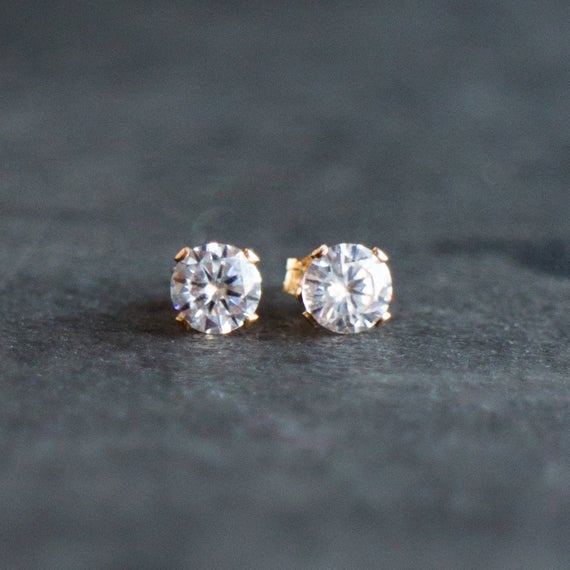 Cz Diamond Studs Earrings Gold & Silver, Cubic Zirconia Small Earrings Studs, Minimalist Earrings, Gifts For Her