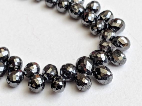 2.5x3mm-3x5mm Black Faceted Diamond Drops, Black Faceted Diamond Tear Drop Beads For Jewelry, Diamond Beads (5pcs To 10pcs Options) - Ppd373