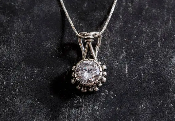 Diamond Pendant, Round Diamond Necklace, Vintage Pendant, Cz Diamond Pendant, Bridal Pendant, Solid Silver Pendant, Created Diamond Pendant