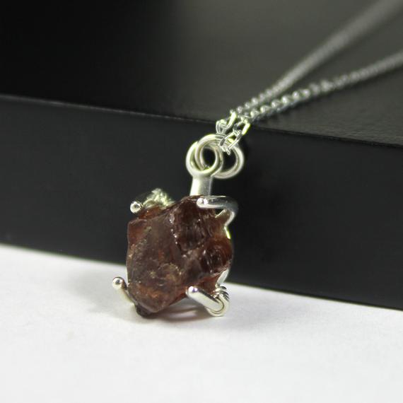 Garnet Necklace On Sterling Silver Chain - Mother's Day Gift - Raw Natural Garnet Stone - Deep Red Rough Garnet - January Birthstone