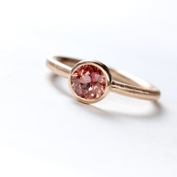 Malaya Garnet 14k Rose Gold Engagement Ring Modern Pink Brown Color Change Low Profile Bezel Design January Birthstone - Rose's Rose