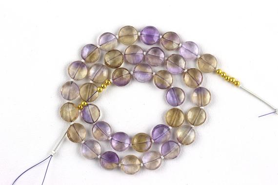 Good Quality 1 Strand Natural Ametrine Coin Shape Faceted Size 10-11mm Approx,ametrine,coin Faceted Beads,ametrine Faceted Beads,best Price
